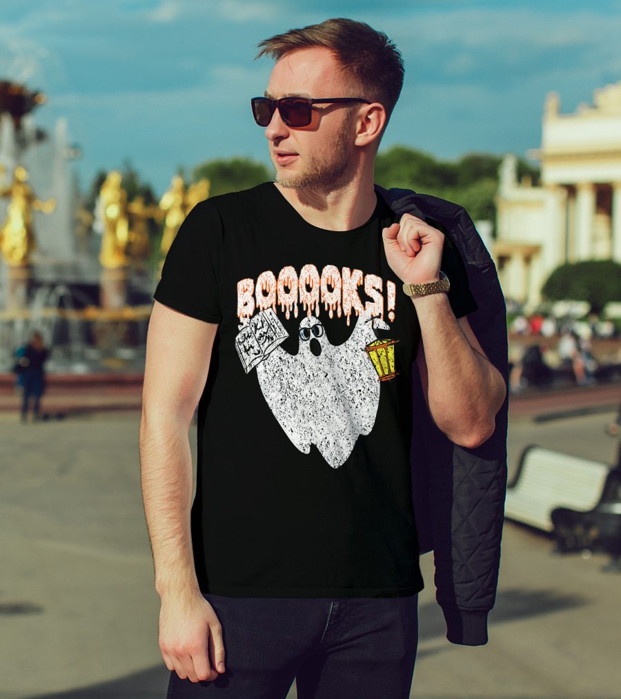 Booooks Spooky Ghost With Open Scary Book And Lantern T-Shirt