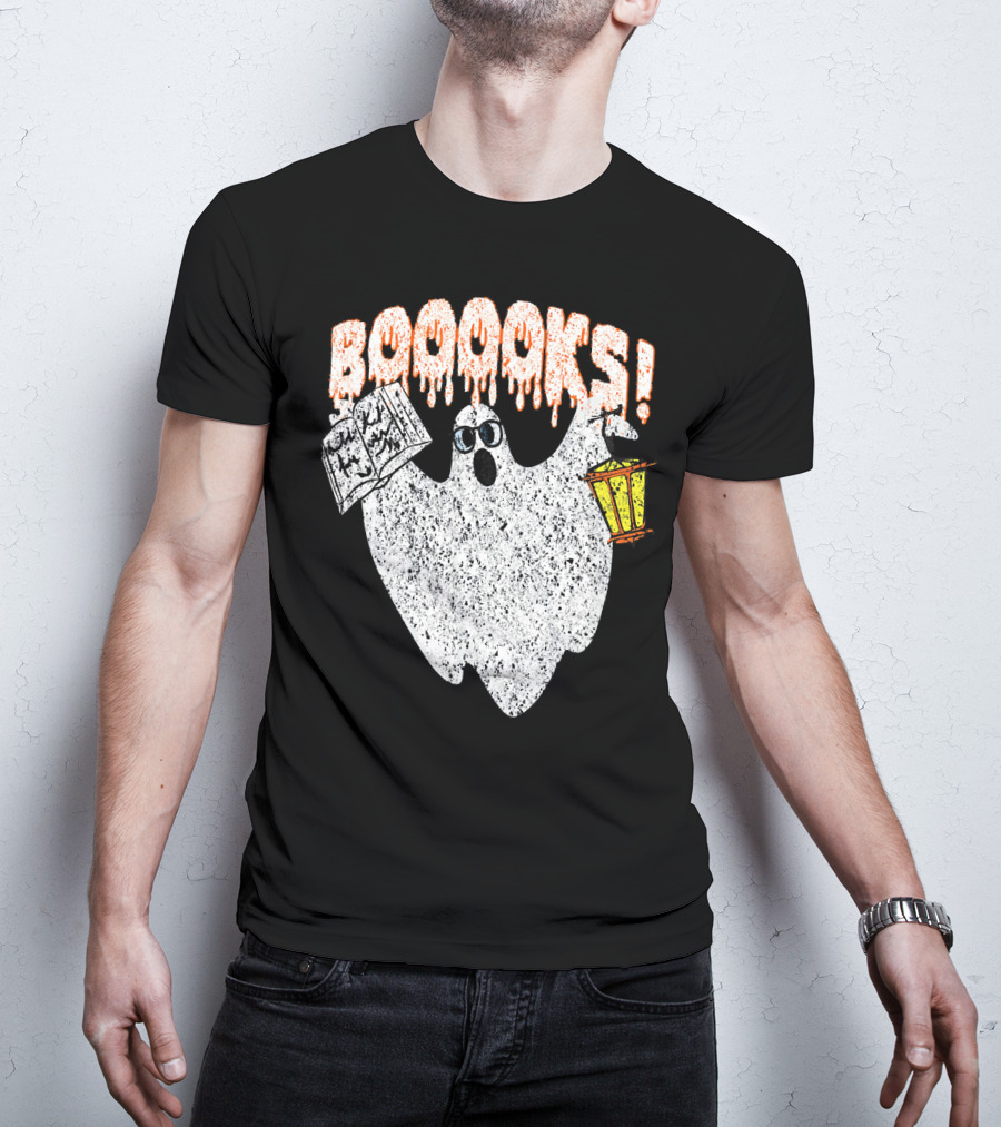 Booooks Spooky Ghost With Open Scary Book And Lantern T-Shirt