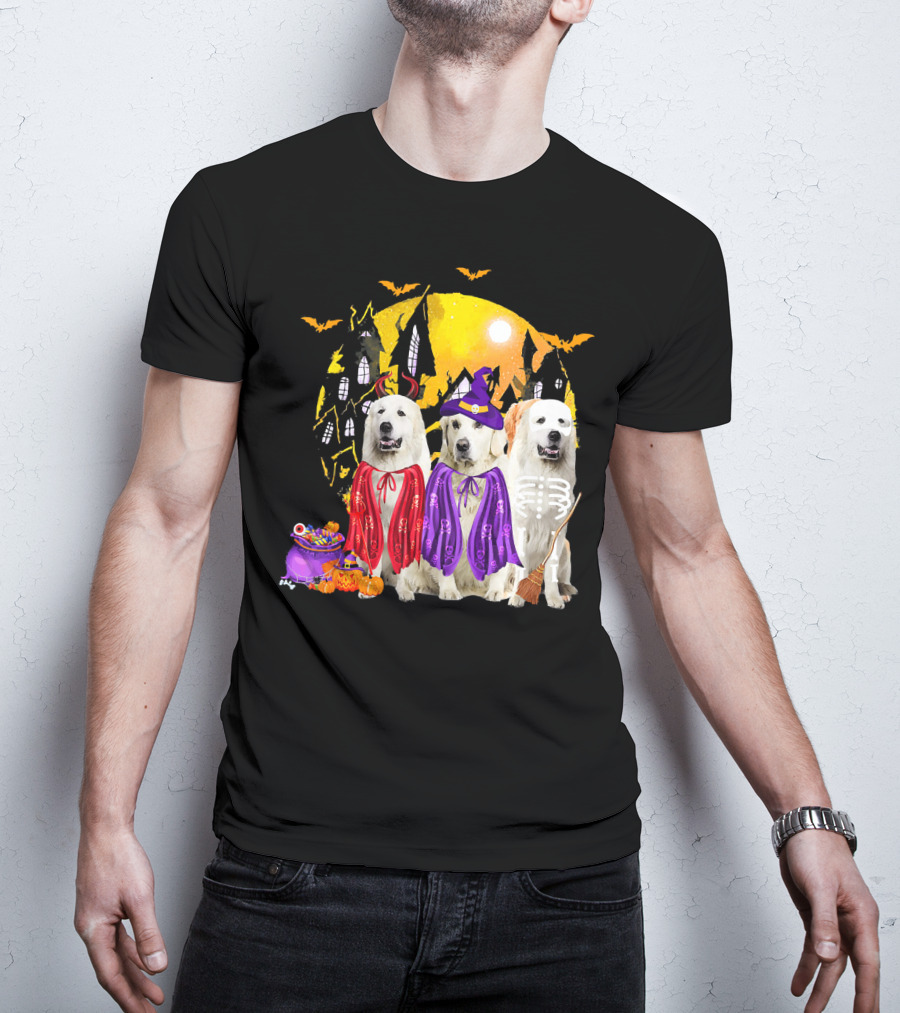 Great Pyrenees Dog Family Of Three Halloween Costumes Moonlit Night T-Shirt