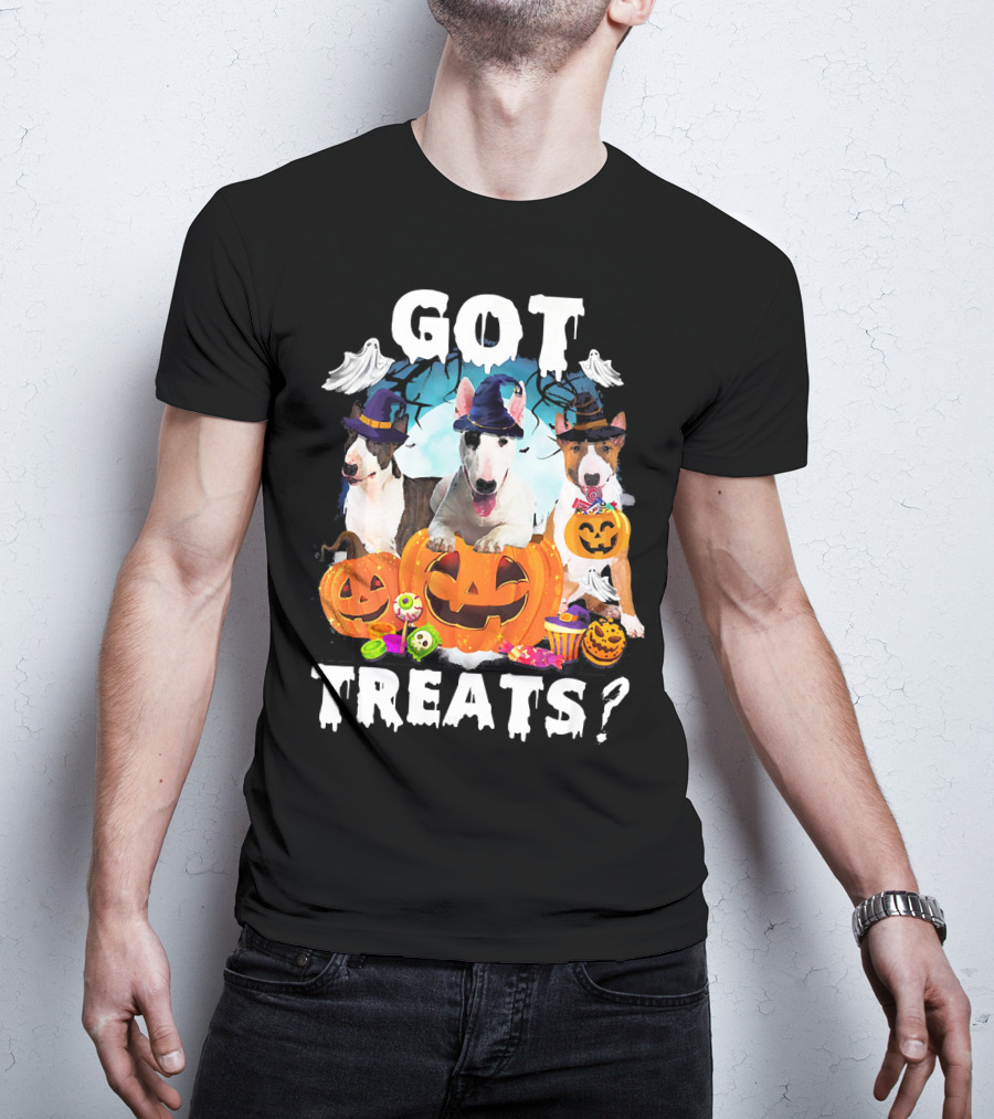 Got Treats Bull Terrier Halloween Ghosts Pumpkins T-Shirt