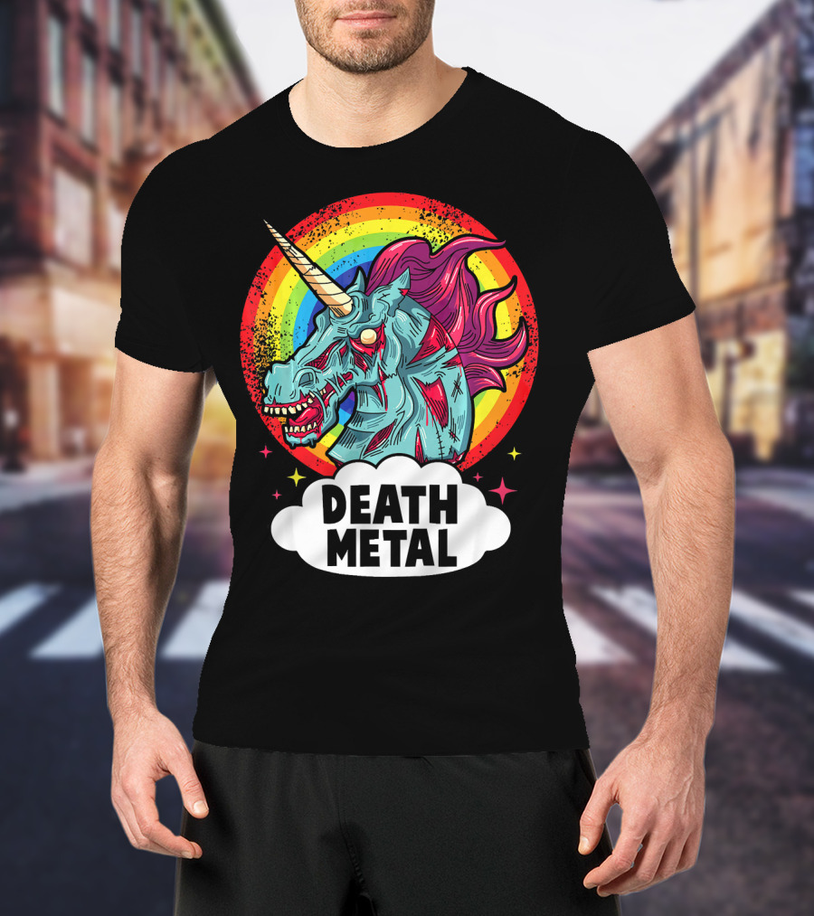 Death Metal Unicorn Rainbow Rocker Emo T-Shirt