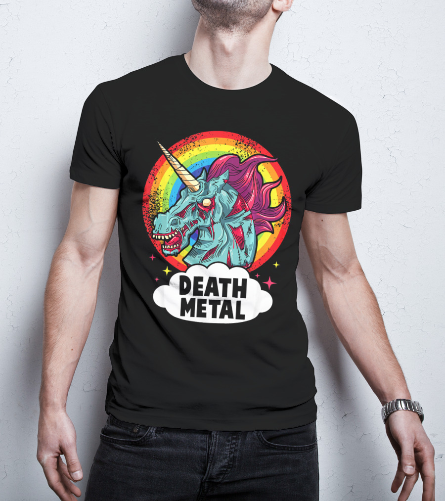 Death Metal Unicorn Rainbow Rocker Emo T-Shirt