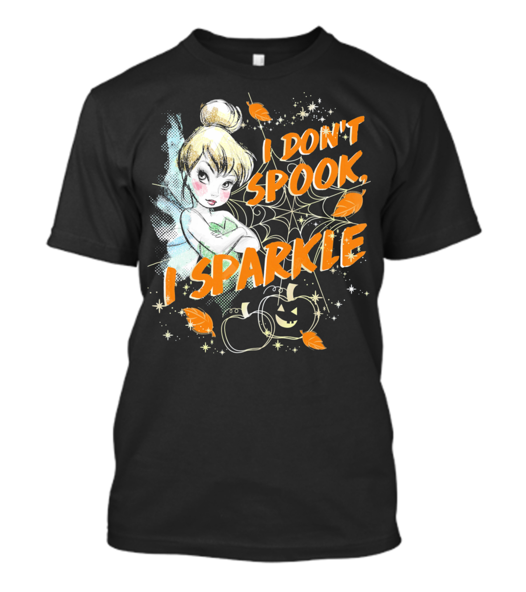 Disney Peter Pan Tinkerbell I Don't Spook I Sparkle Halloween Pumpkin Leaves T-Shirt