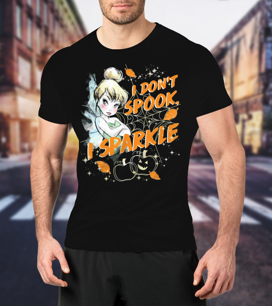 Disney Peter Pan Tinkerbell I Don't Spook I Sparkle Halloween Pumpkin Leaves T-Shirt
