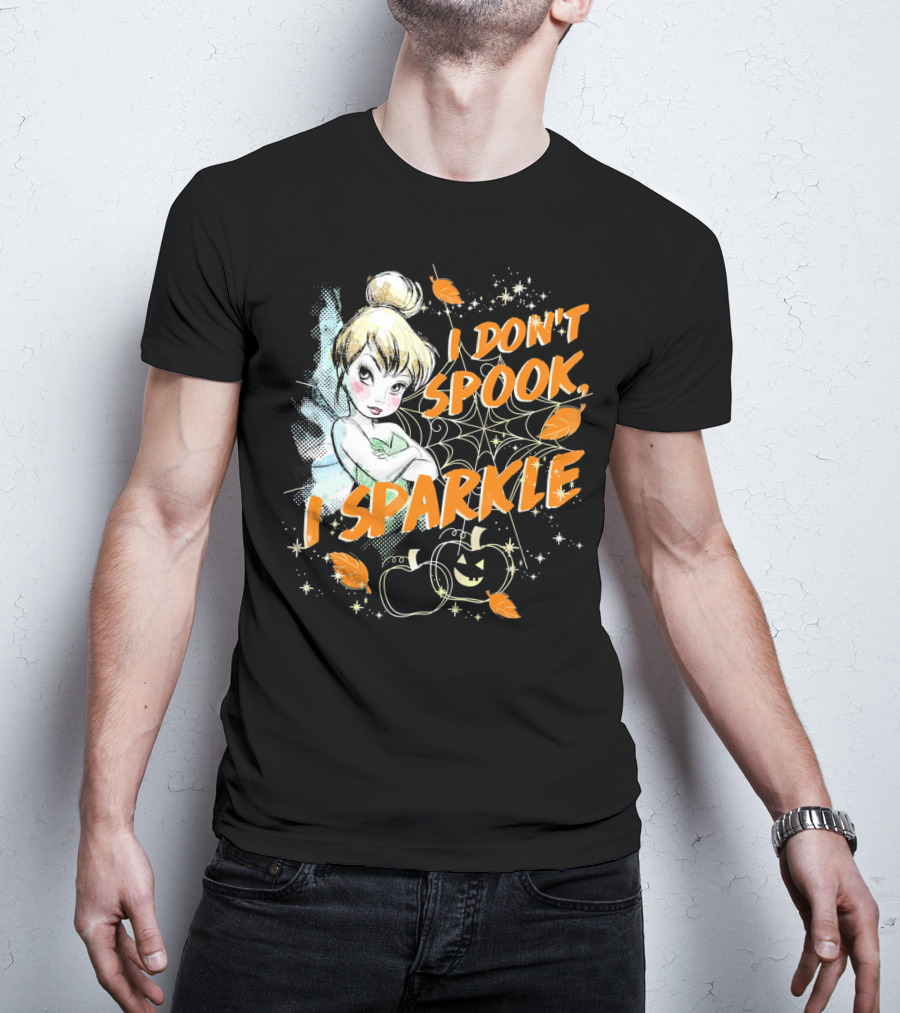 Disney Peter Pan Tinkerbell I Don't Spook I Sparkle Halloween Pumpkin Leaves T-Shirt