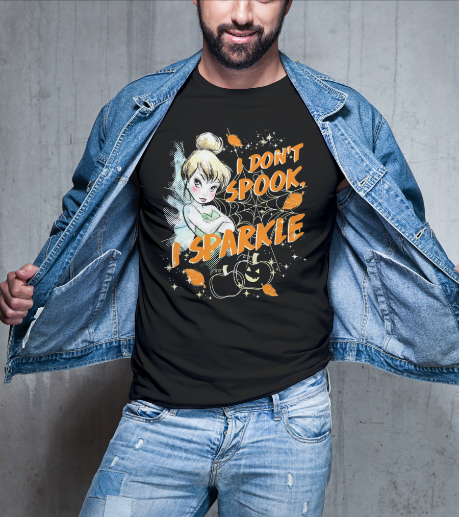Disney Peter Pan Tinkerbell I Don't Spook I Sparkle Halloween Pumpkin Leaves T-Shirt