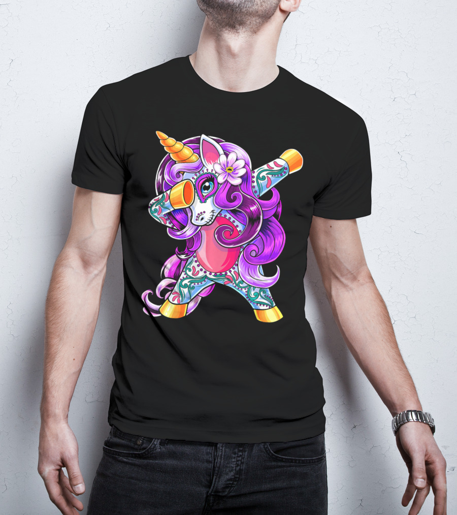 Dabbing Unicorn Day Of The Dead Sugar Skull T-Shirt