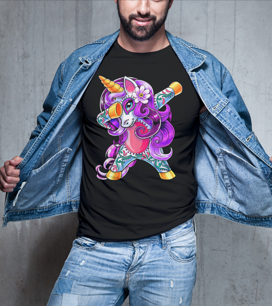 Dabbing Unicorn Day Of The Dead Sugar Skull T-Shirt