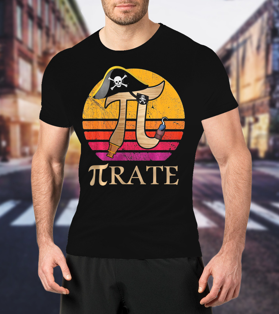 Pi Rate Sunset Buccaneer Emblem T-Shirt
