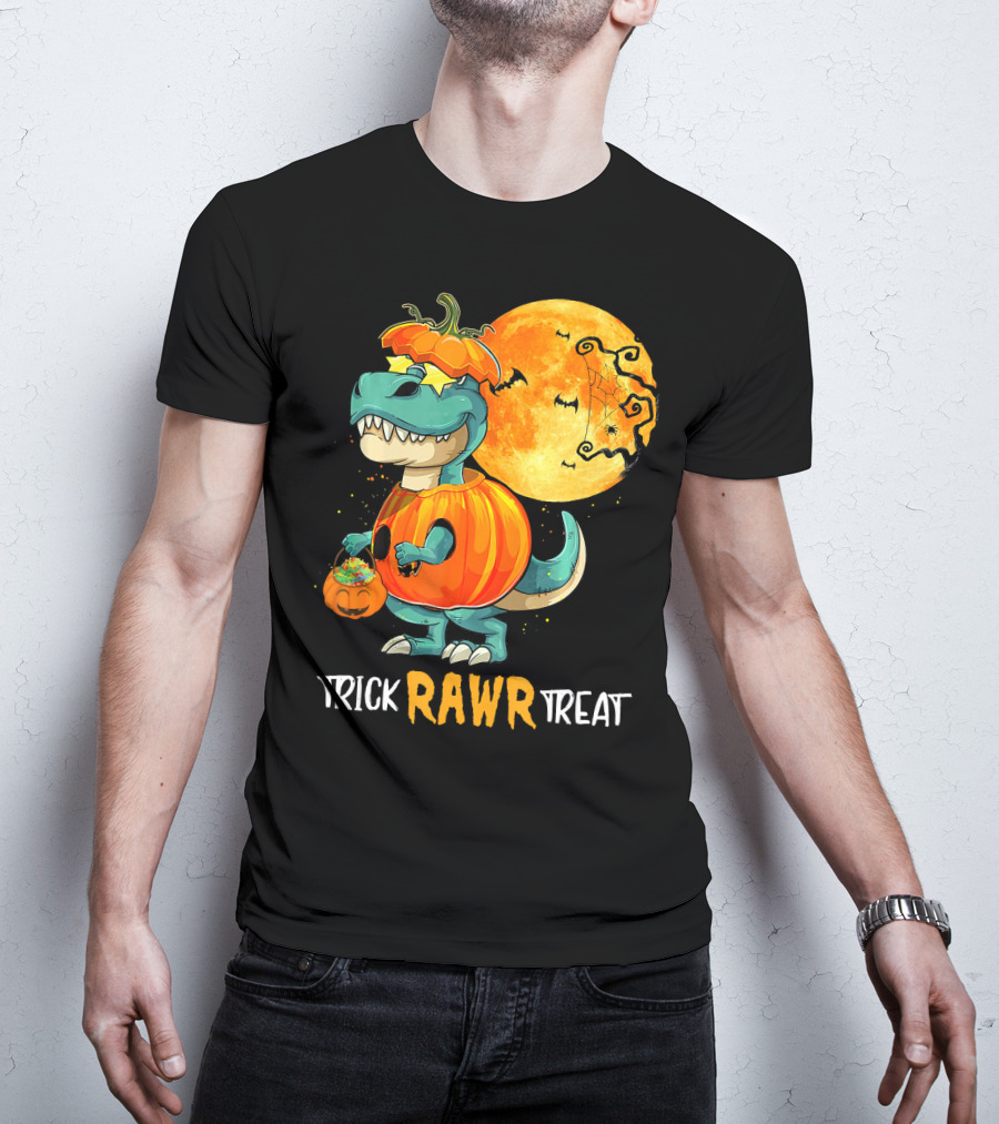 Trick RAWR Treat Rex Dinosaur Halloween Pumpkin Moon T-Shirt