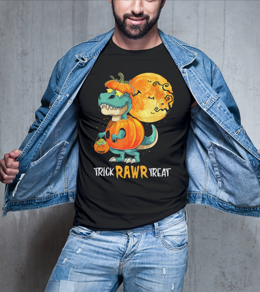 Trick RAWR Treat Rex Dinosaur Halloween Pumpkin Moon T-Shirt
