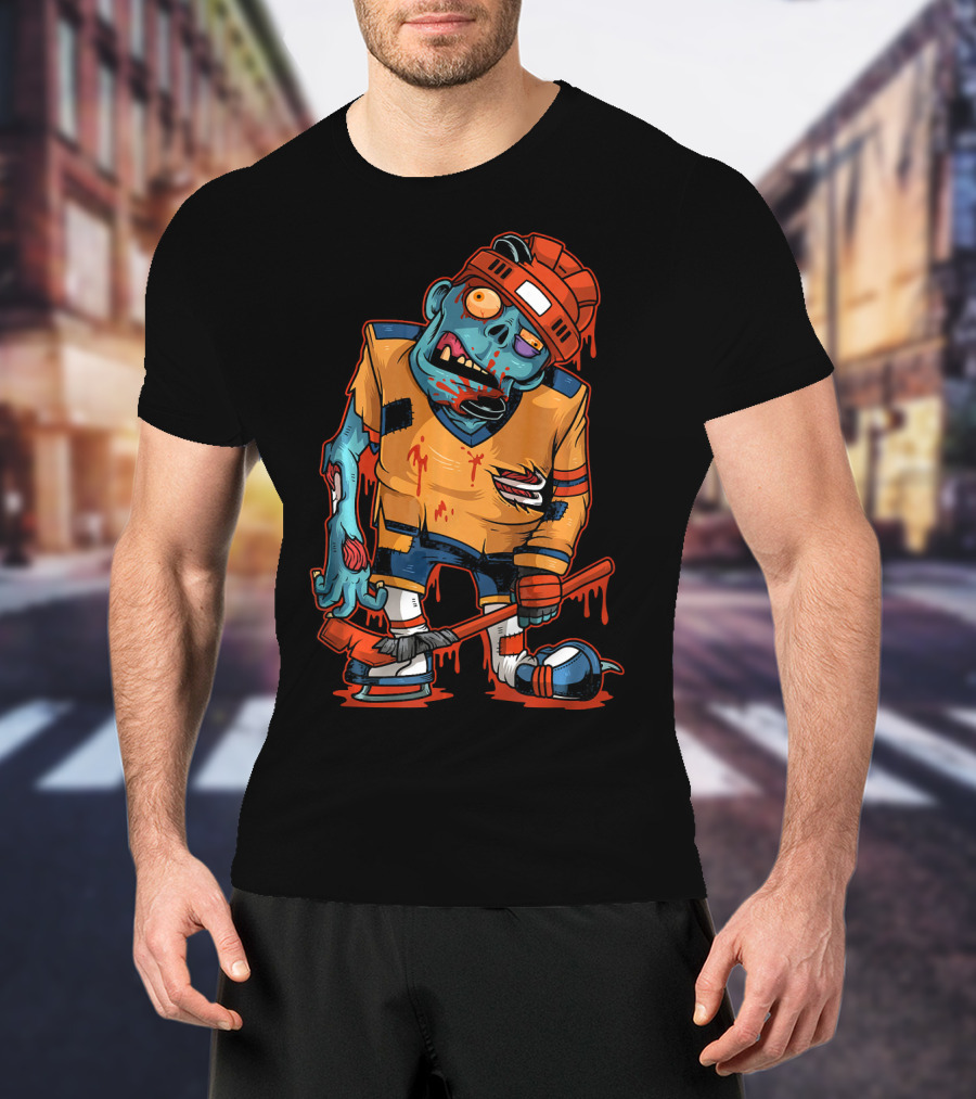 Zombie Ice Hockey Dripping Costume Halloween Trick T-Shirt