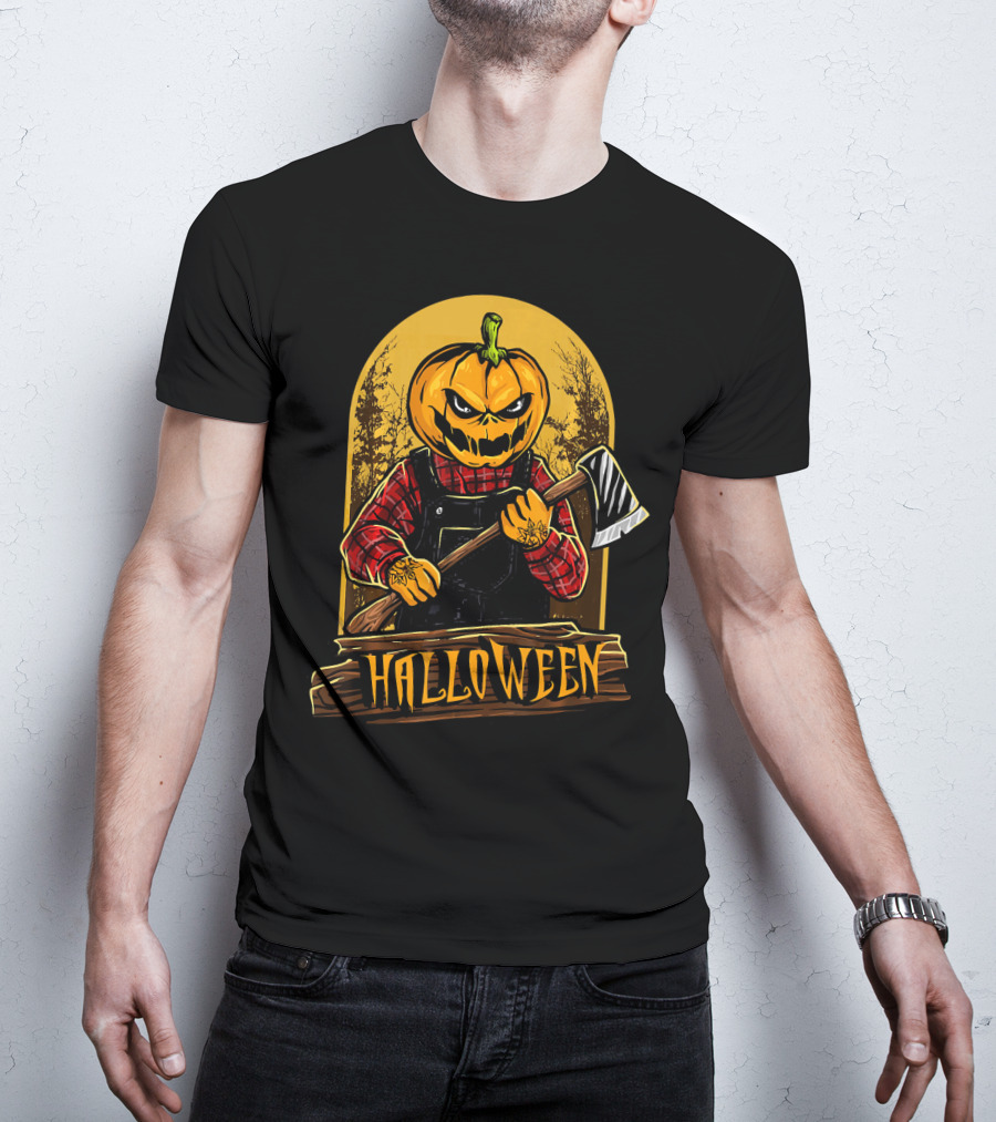 Halloween Horror Pumpkin Creepy Axe T-Shirt