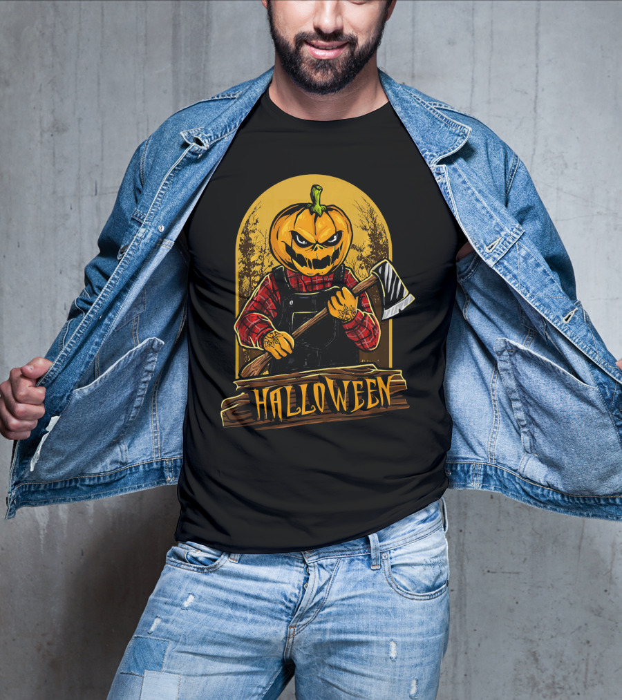Halloween Horror Pumpkin Creepy Axe T-Shirt
