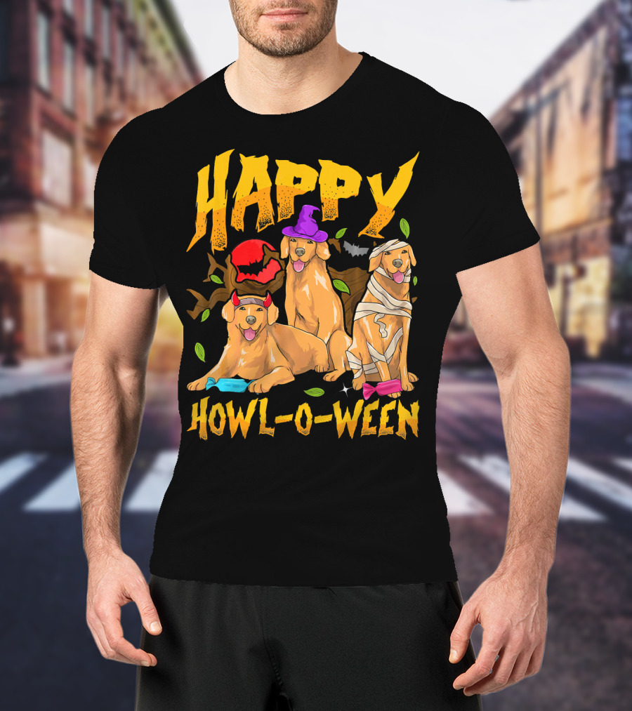 Happy Howl-O-Ween Halloween Golden Retriever T-Shirt