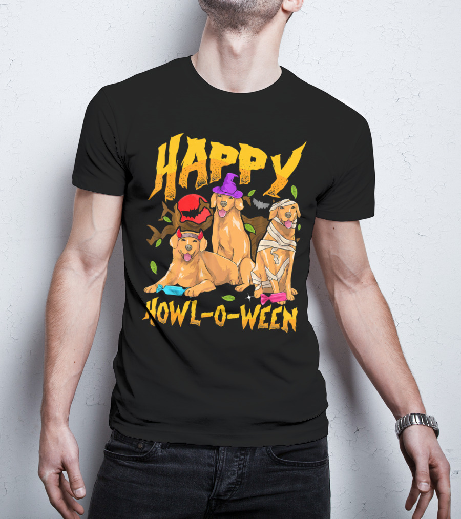 Happy Howl-O-Ween Halloween Golden Retriever T-Shirt