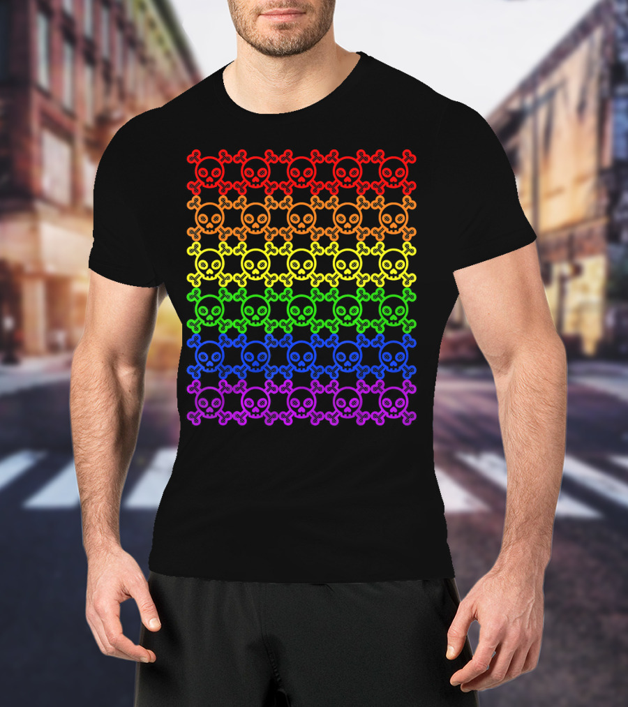 Rainbow Gay Pride Skull And Crossbones T-Shirt