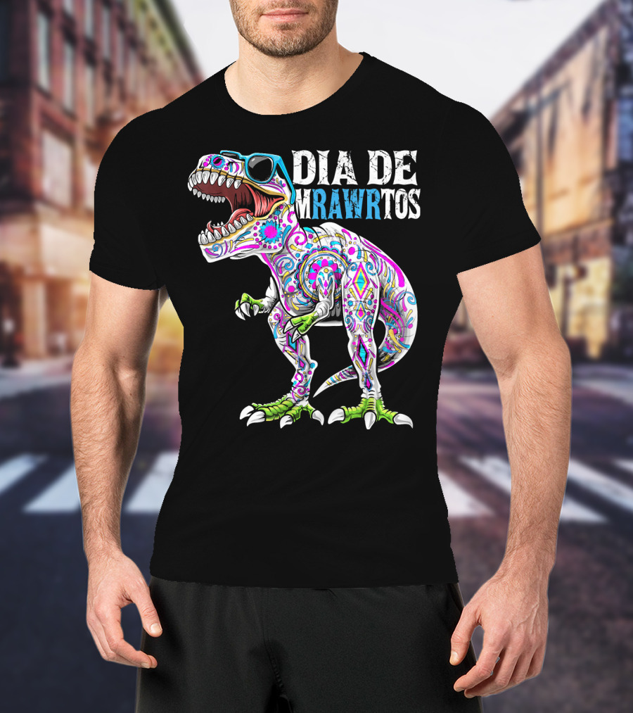 Dia De Mrawrtos Dinosaur Sugarskull T-Shirt