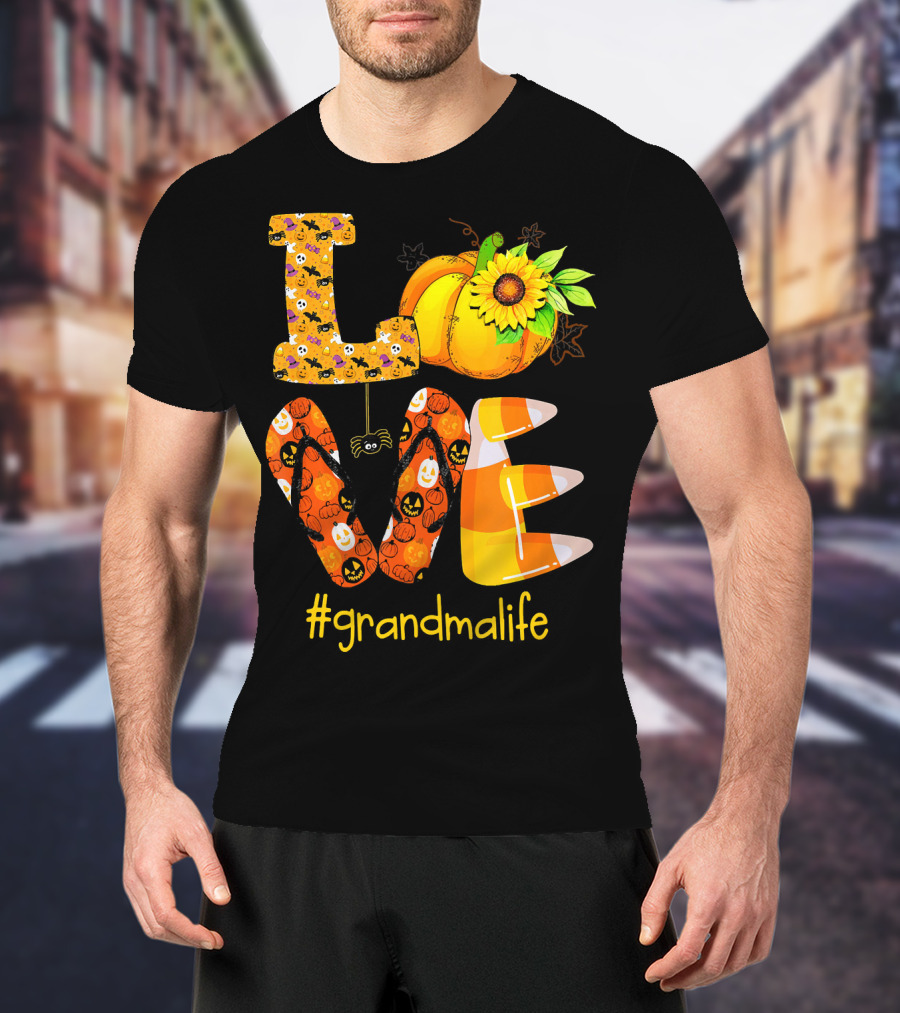 Love Halloween Pumpkin Sunflower #grandmalife T-Shirt