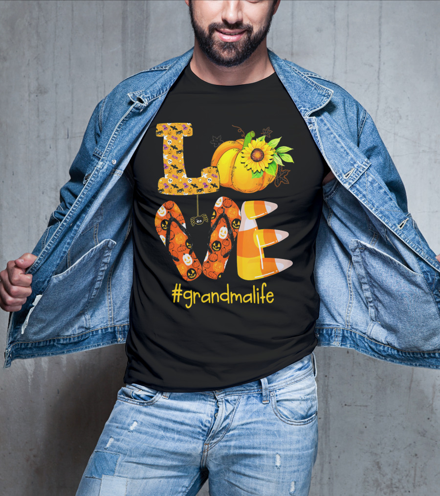 Love Halloween Pumpkin Sunflower #grandmalife T-Shirt