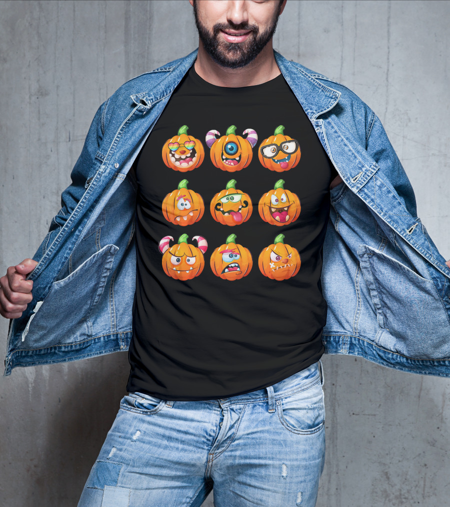 Funny Pumpkin Face Emoticon Halloween Compilation T-Shirt