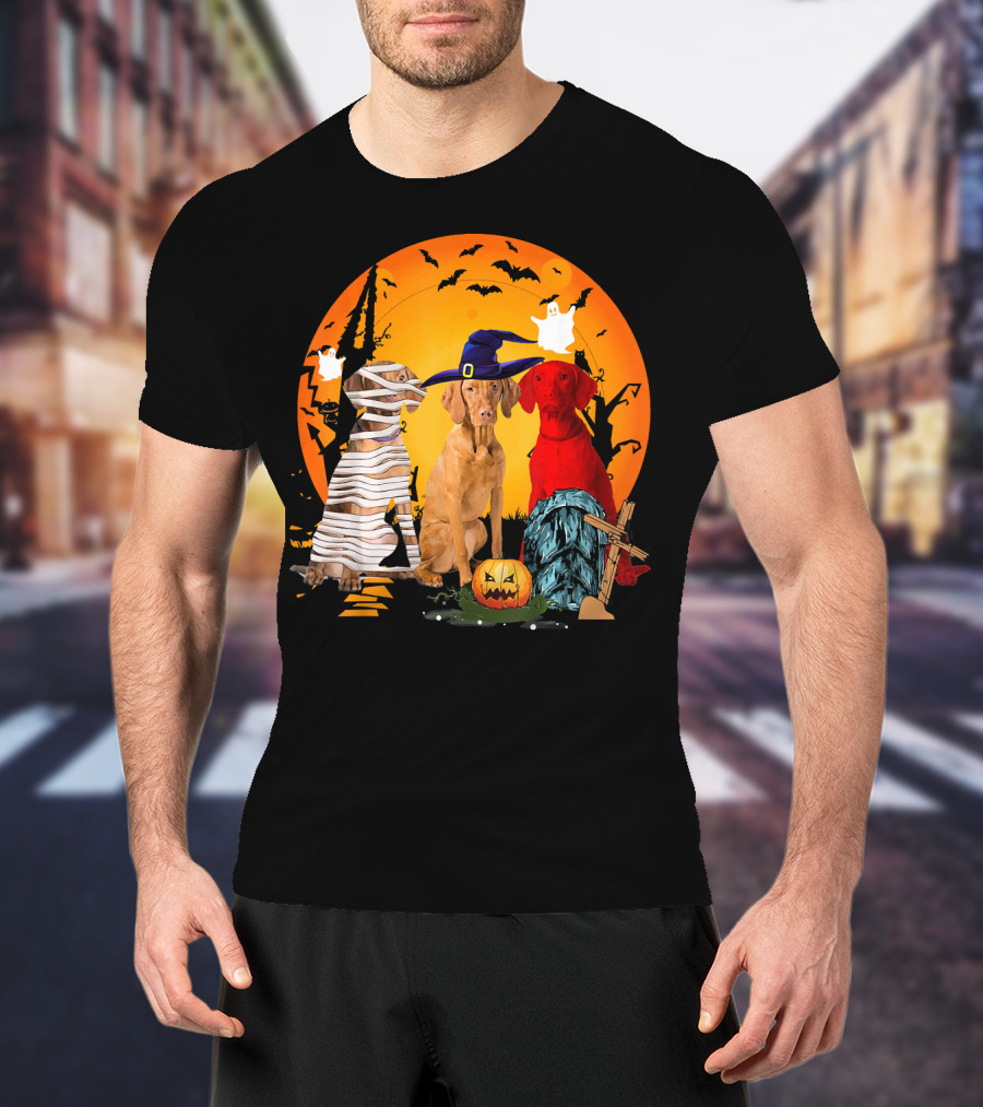 My Vizsla Team Halloween Pumpkin Mummy Witch Dog T-Shirt