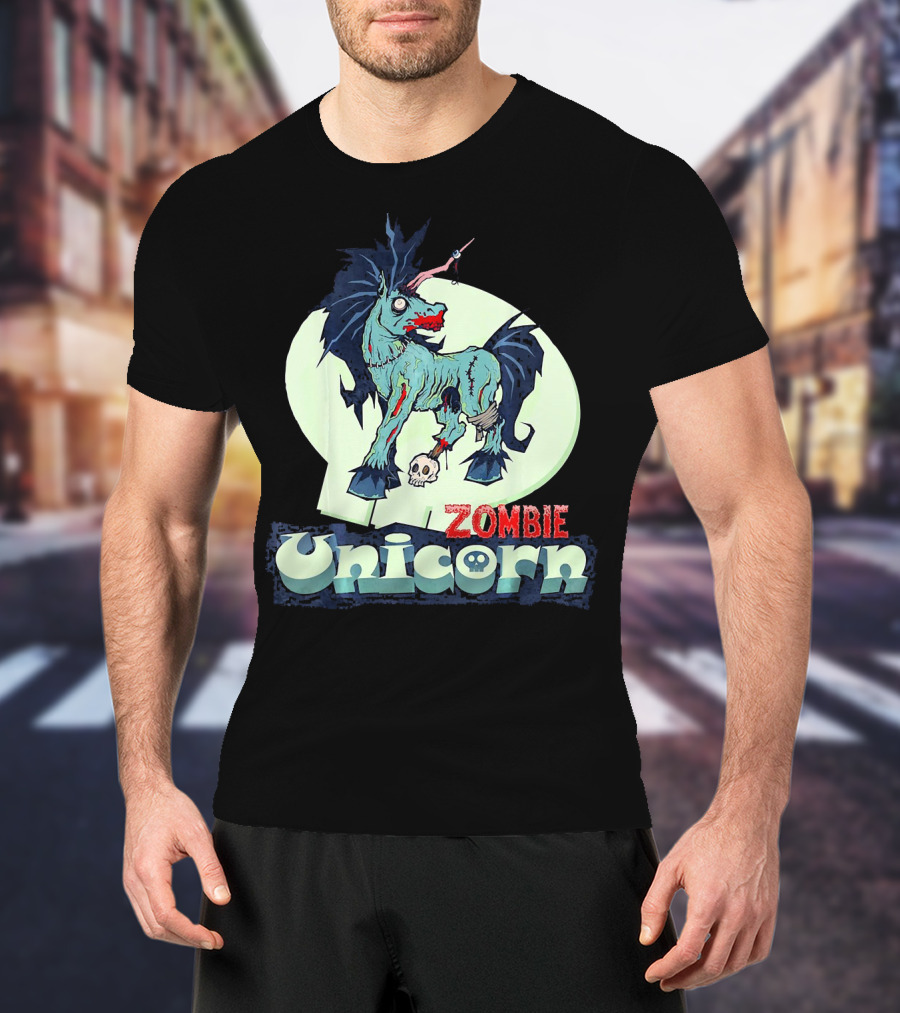 Zombie Unicorn With Skull And Blood Splatter T-Shirt