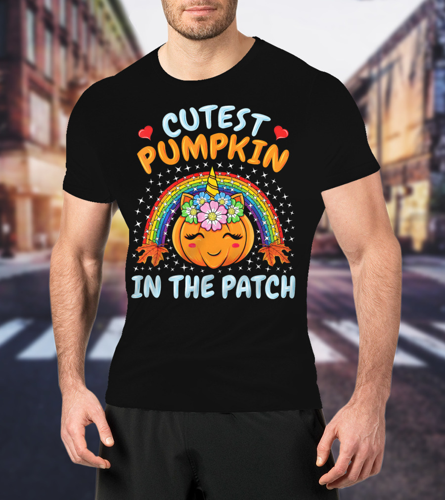 Cutest Pumpkin In The Patch Rainbow Unicorn Halloween T-Shirt
