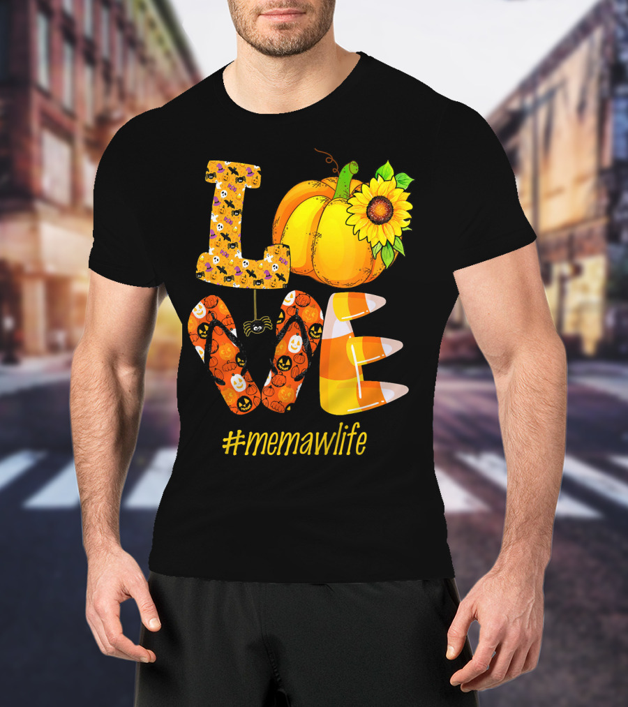 Love MeMaW Life Pumpkin Sunflower Halloween Candy Corn T-Shirt