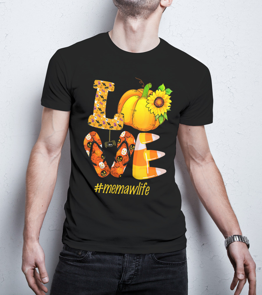 Love MeMaW Life Pumpkin Sunflower Halloween Candy Corn T-Shirt