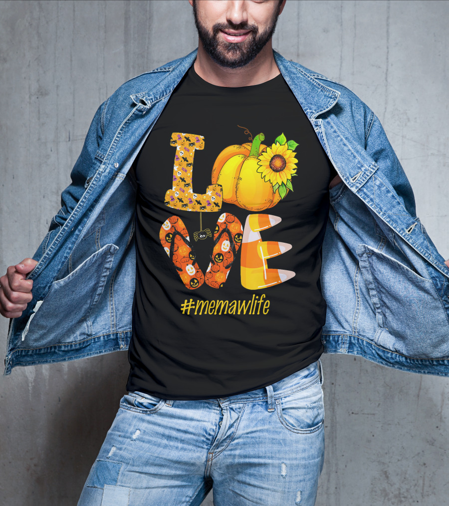 Love MeMaW Life Pumpkin Sunflower Halloween Candy Corn T-Shirt