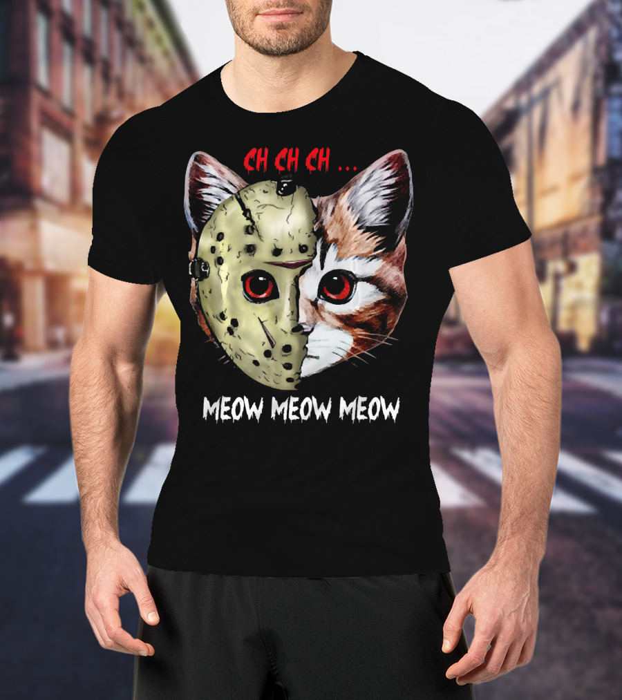 Ch Ch Ch Meow Meow Meow Jason Mask Cat Hybrid T-Shirt