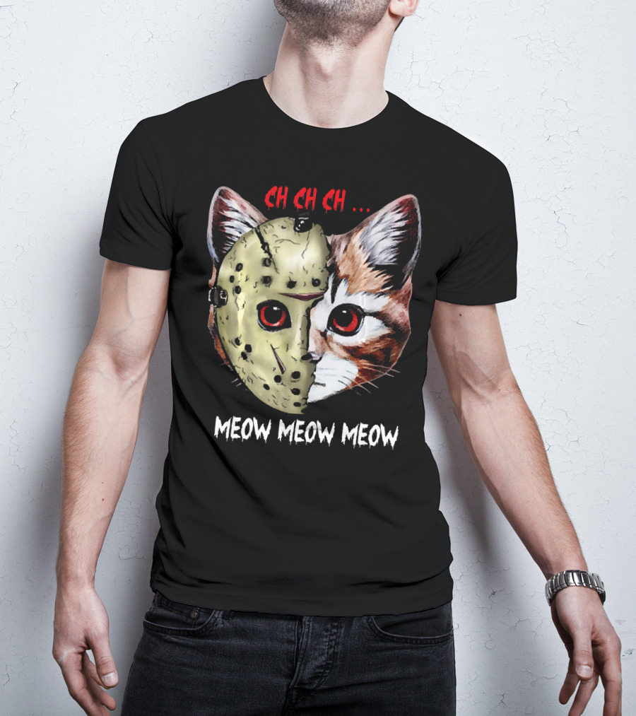 Ch Ch Ch Meow Meow Meow Jason Mask Cat Hybrid T-Shirt