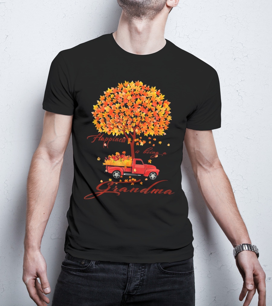 Happiness Is Being A Grandma Autumn Tree With Pumpkins Truck T-Shirt