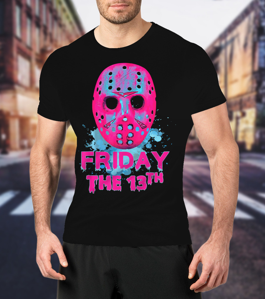 Friday The 13th Pink Neon Hockey Mask Horror T-Shirt