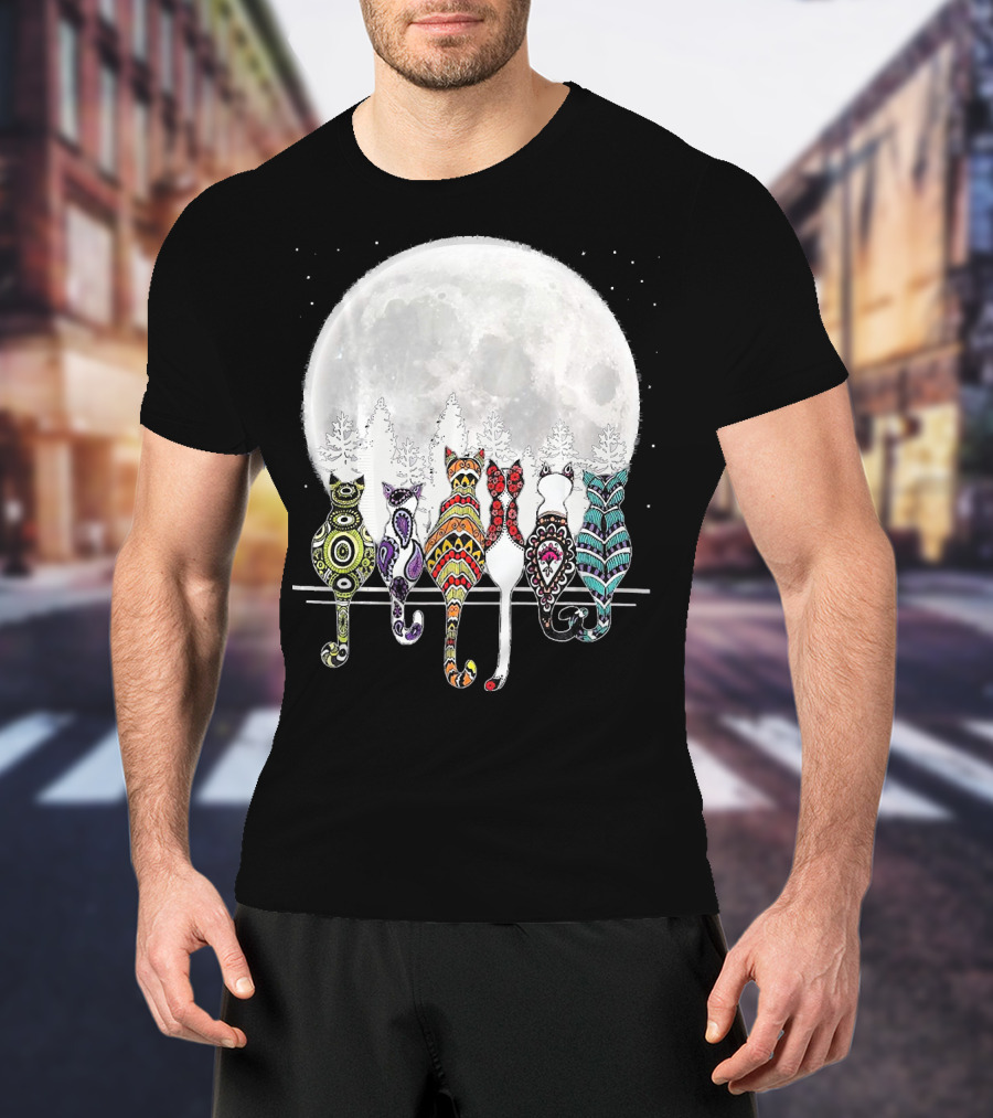 Day Of Dead Sugar Skull Cat Cats Skele Full Moon Forest T-Shirt