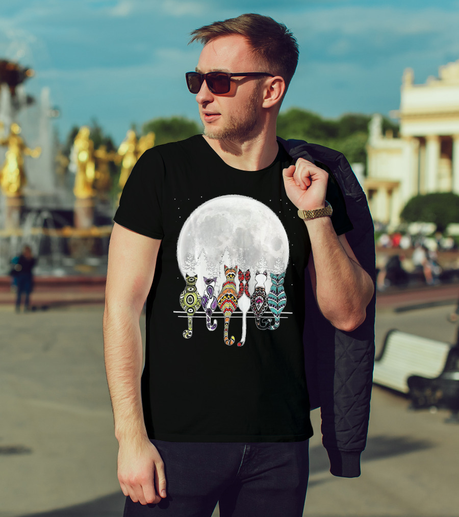 Day Of Dead Sugar Skull Cat Cats Skele Full Moon Forest T-Shirt