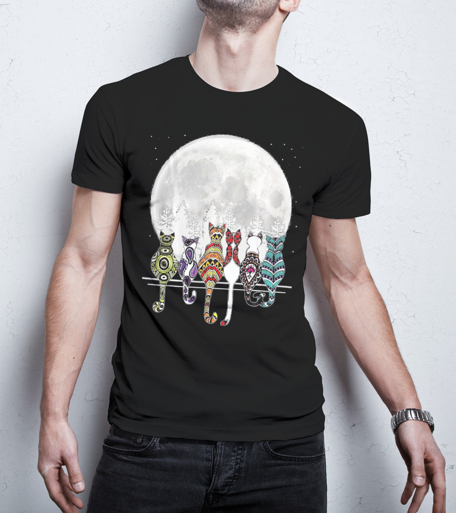 Day Of Dead Sugar Skull Cat Cats Skele Full Moon Forest T-Shirt