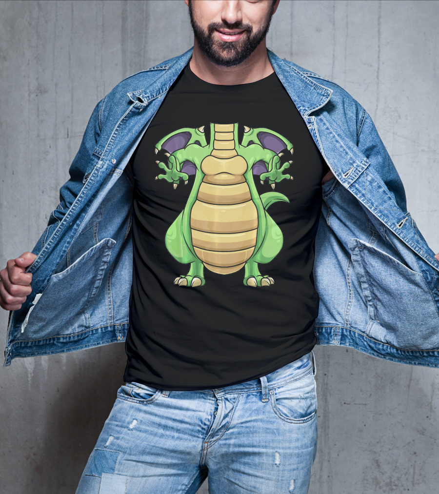 Cool Headless Dragon Retro Cartoon Style Green Monster T-Shirt