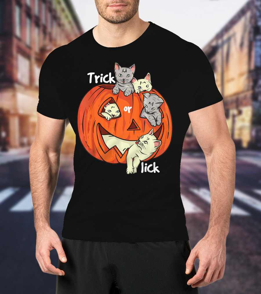 Trick Or Lick Cats In Carved Pumpkin Funny Cat T-Shirt
