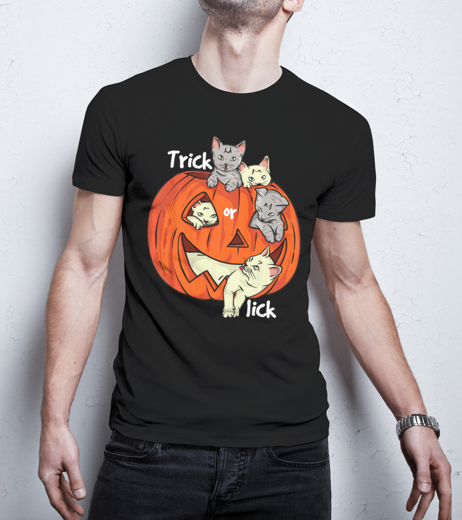 Trick Or Lick Cats In Carved Pumpkin Funny Cat T-Shirt