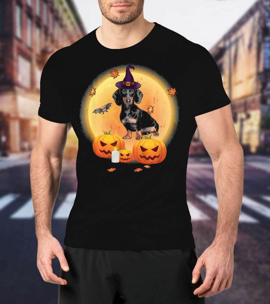 Halloween Dachshund Witch Pumpkin Fun T-Shirt