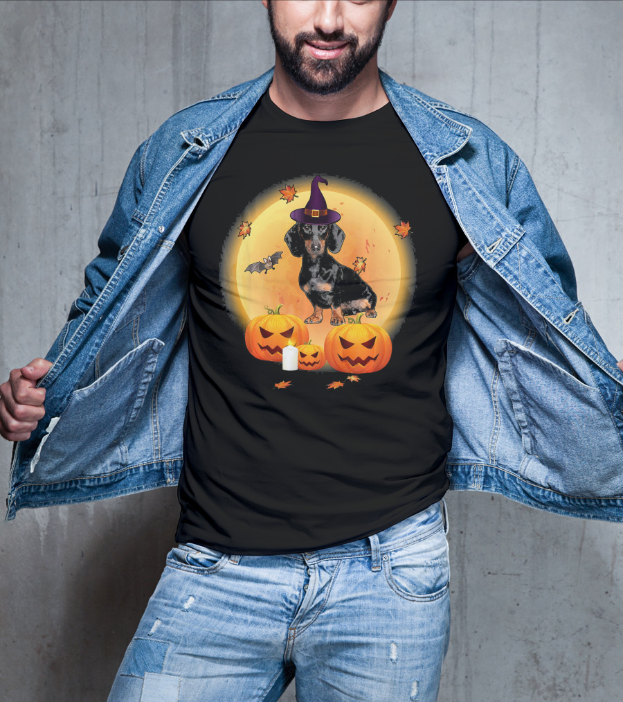 Halloween Dachshund Witch Pumpkin Fun T-Shirt