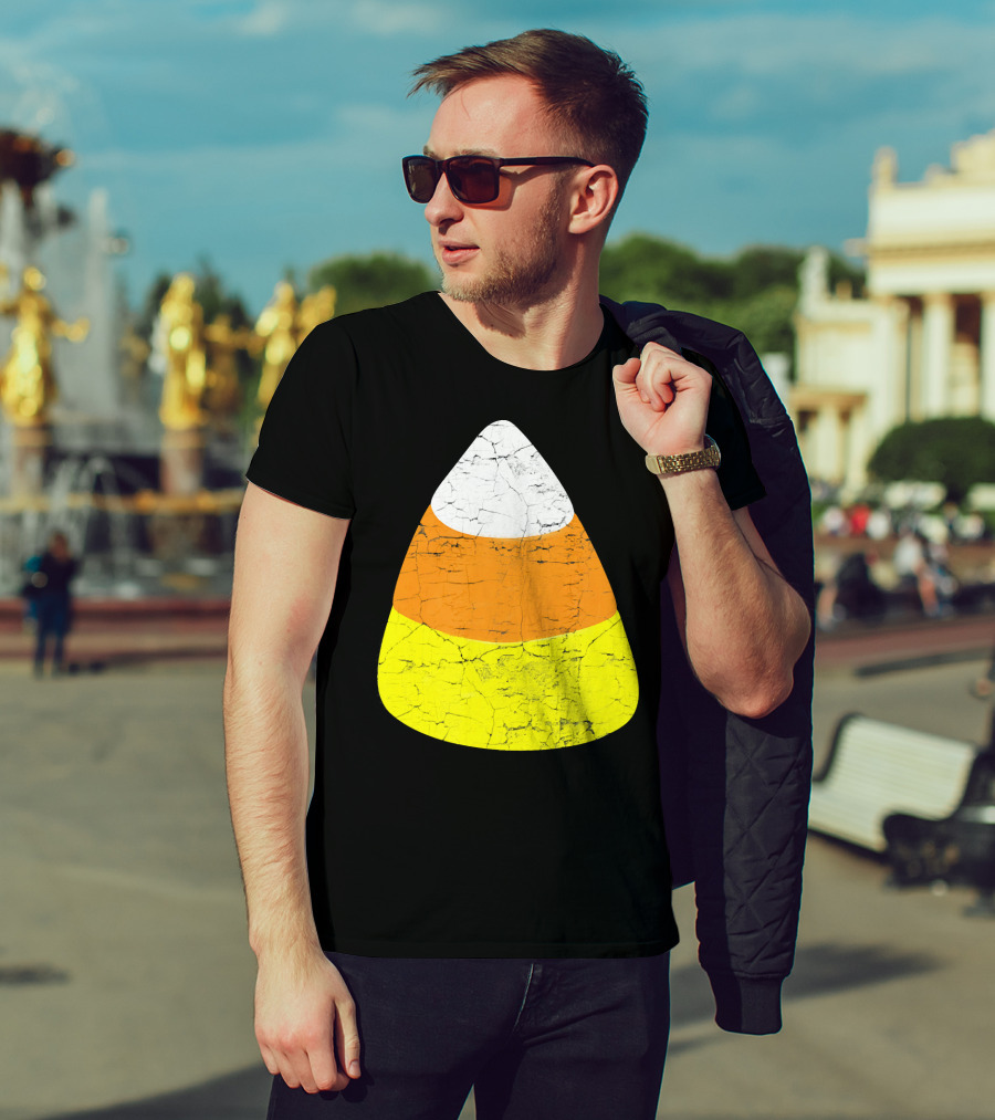 Halloween Candy Corn Vintage Crackle Texture T-Shirt