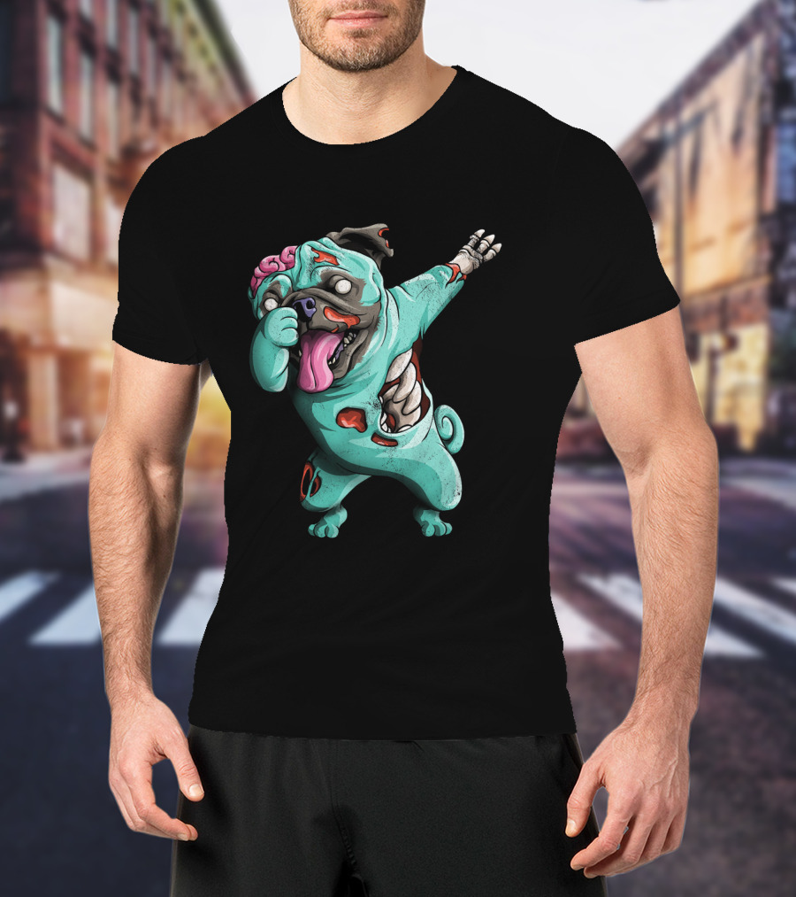 Dabbing Zombie Pug Cute Halloween Pugs Brain-Eating Costume T-Shirt