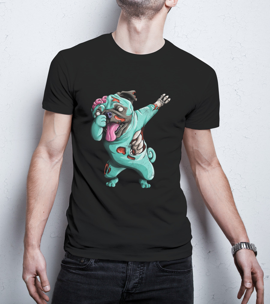 Dabbing Zombie Pug Cute Halloween Pugs Brain-Eating Costume T-Shirt