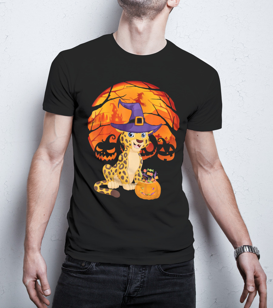 Halloween Costume Leo Witch Hat Leopard Jack-o'-Lantern Moon Shadows T-Shirt