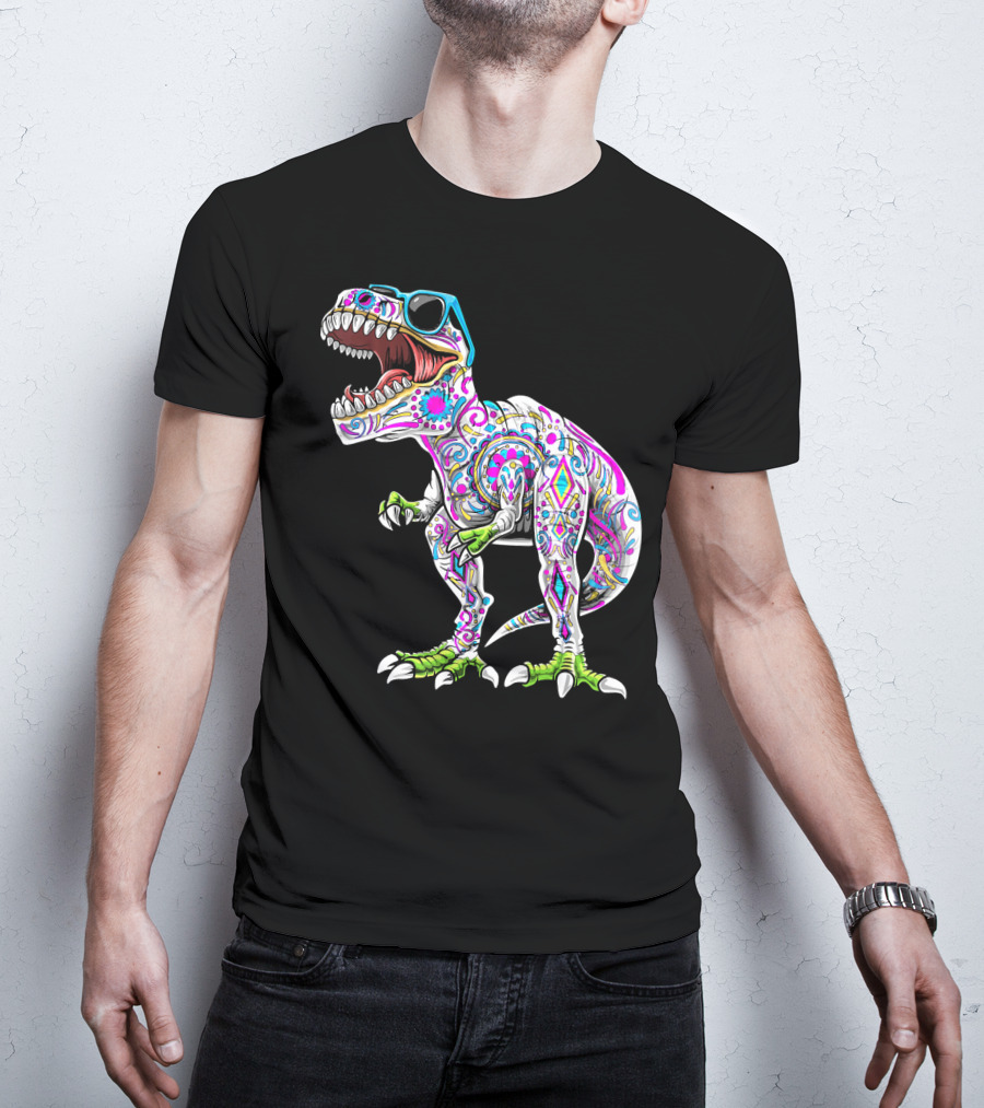 Day Of The Dead Dia De Los Muertos T-Rex Dinosaur With Sunglasses T-Shirt