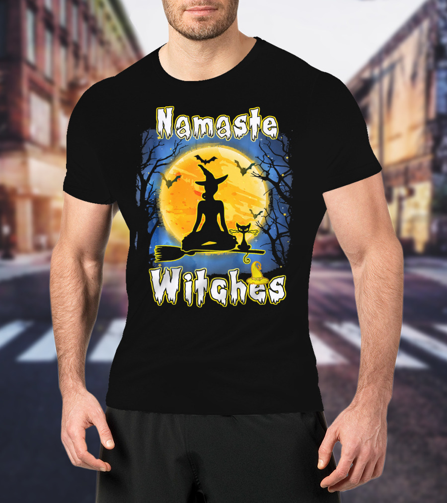 Namaste Witches Halloween Yoga Moonlight Meditation T-Shirt