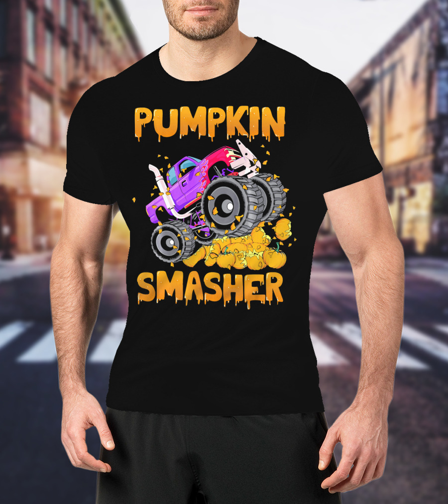 Pumpkin Smasher Halloween Monster Truck T-Shirt